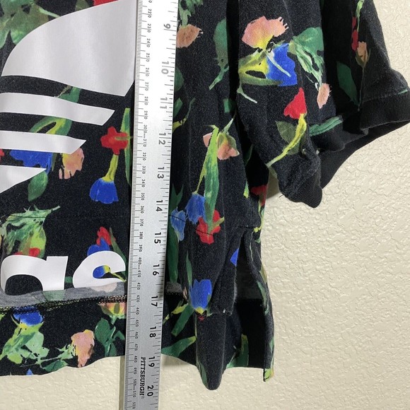 Adidas Womens Shirt Size Small Floral Cropped Black Flawed - Picture 4 of 7